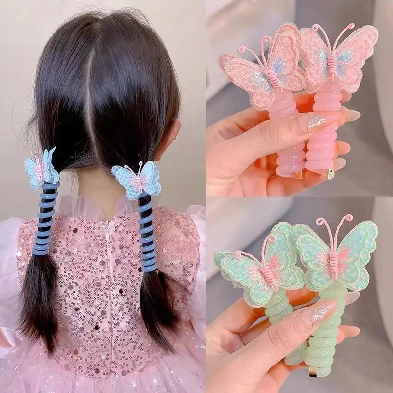 Butterfly Colorful Hair Gum for Kids - Non-Damaging Hair Rope, Braided Telephone Line Ponytail Headband