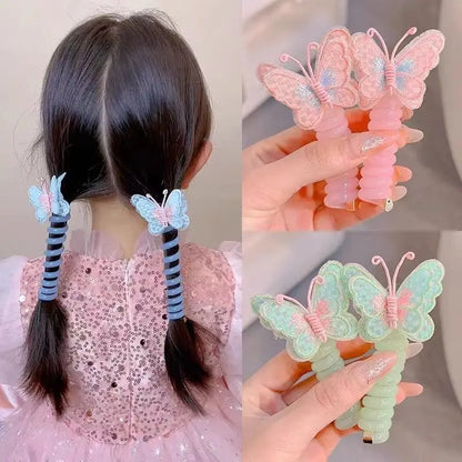 Butterfly Colorful Hair Gum for Kids - Non-Damaging Hair Rope, Braided Telephone Line Ponytail Headband