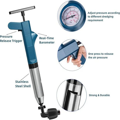Toilet2026 Edition Plunger Kit Pneumatic Drain Unblocker With High Pressure Blaster Stainless Steel Tools Household DIY