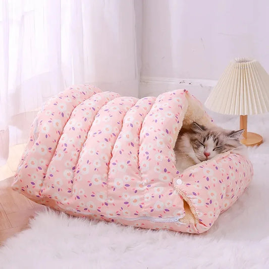 Cat Bed Cocoon Plush Coral Fleece Nest Indoor Winter 2025 Cozy Snuggly Warm Retreat For Cats