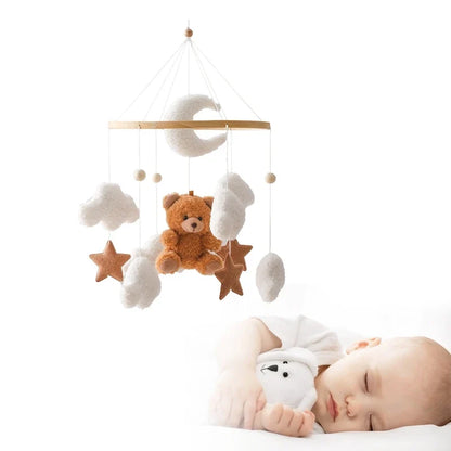 Crib Wooden Mobile Felt Bear Musical Newborn Sensory Toys