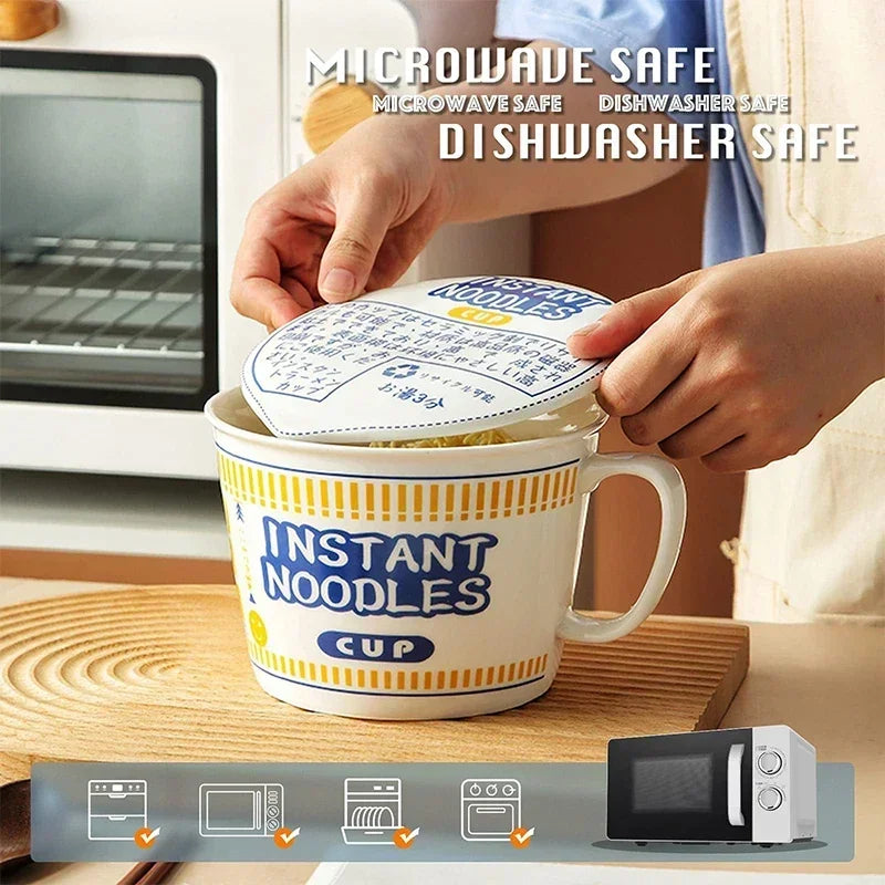 Noodle Instant Bowl Ceramic With Handle And Lid Large