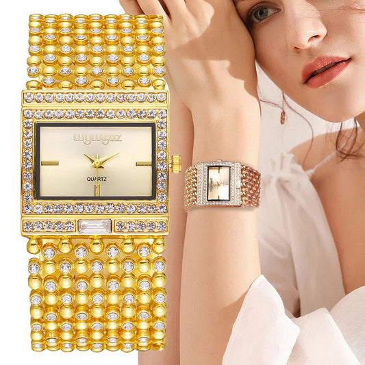 Diamond Kit Square Dial Ladies Quartz Wristwatch, Crystal Band, Fall 2026 Gift Idea – Gold Watch