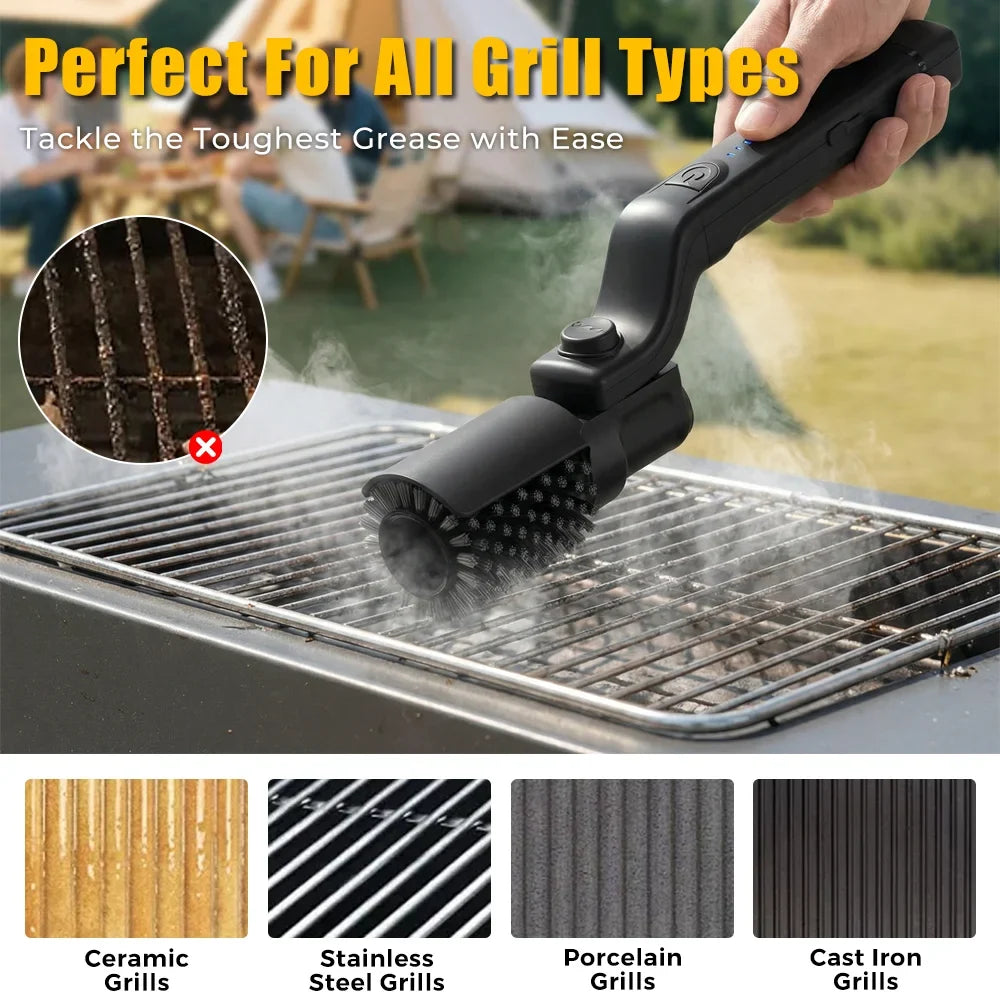 Motor-Driven Grill Brush Cordless 3 Speed 2600mAh Battery-Powered With Flexible Angle For Summer BBQ Cleaning Gift