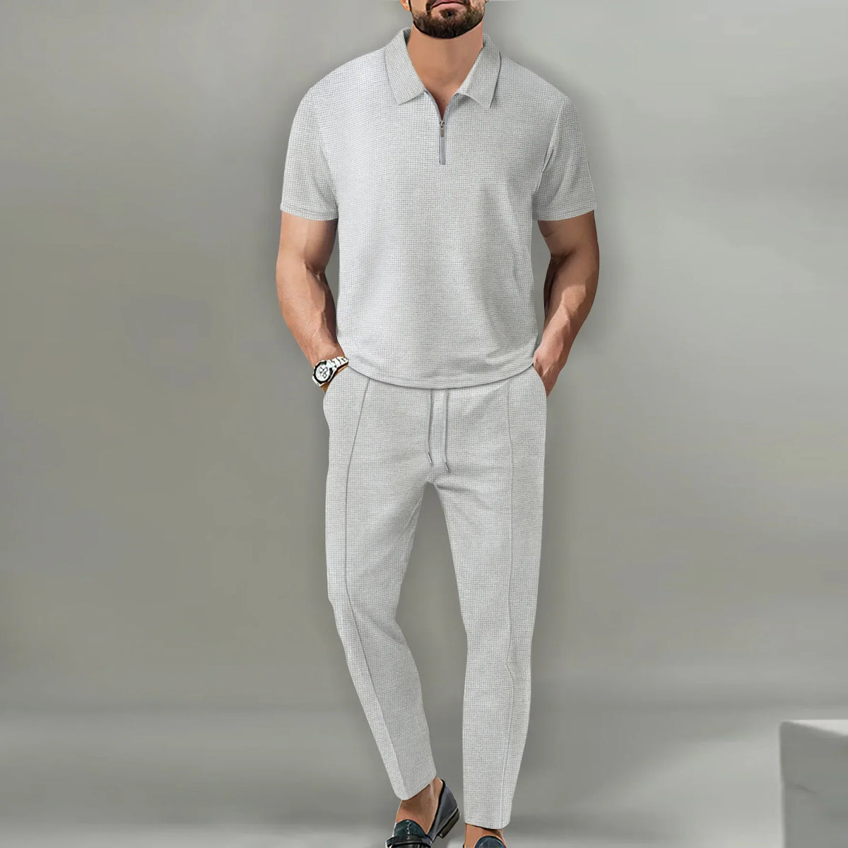 Men's Polo Shirts Set - Casual Chic Breathable Polo and Adjustable Pants Ensemble for Comfort and Style-5