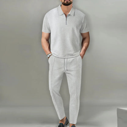 Men's Polo Shirts Set - Casual Chic Breathable Polo and Adjustable Pants Ensemble for Comfort and Style-5