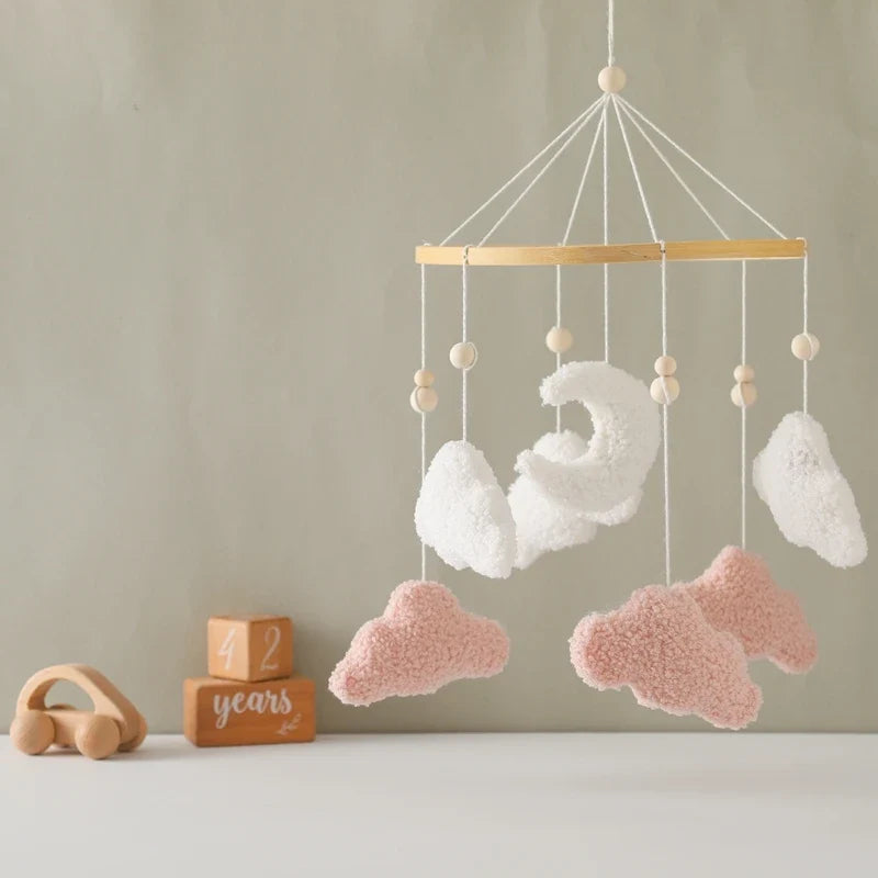 Crib Wooden Mobile Felt Bear Musical Newborn Sensory Toys