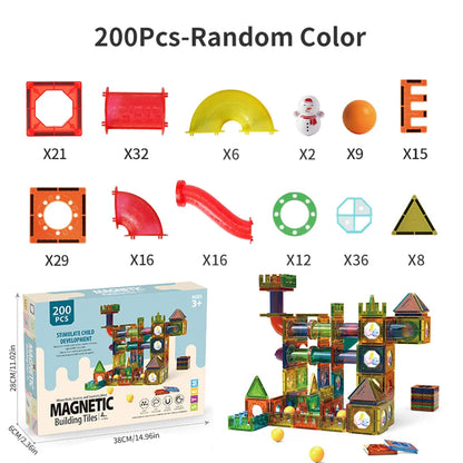 3D Magnetic Building Tiles for Kids - Clear STEM Educational Toys, Creative Marble Run Blocks Kit