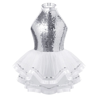 Light girls' leotard - sequined skirted tutu, polyester, for ballet and dance performances
