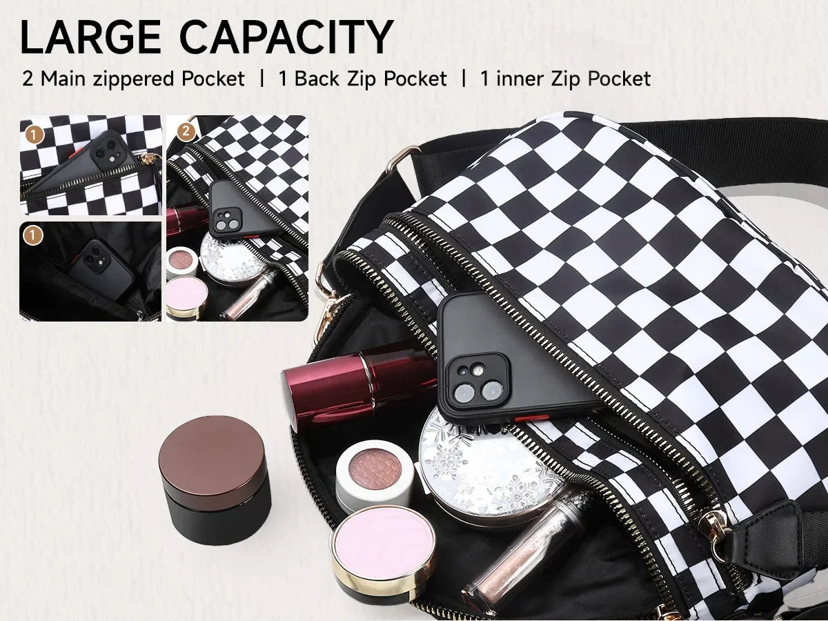 large capacity bum bag, adjustable crossbody mommy travel bag – Casual women's checkered fanny pack