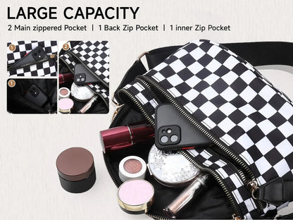 large capacity bum bag, adjustable crossbody mommy travel bag – Casual women's checkered fanny pack