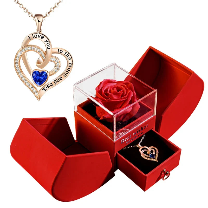 Rose Eternal Gift Box with Heart Necklace for Women - Birthday, Wedding Gifts for Mom, Girlfriend