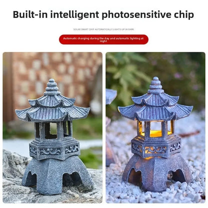 Lantern Solar Resin Stone Pagoda Garden Ornament Zen Chinese Style Outdoor Light Fall 2026 Eco Friendly Decor