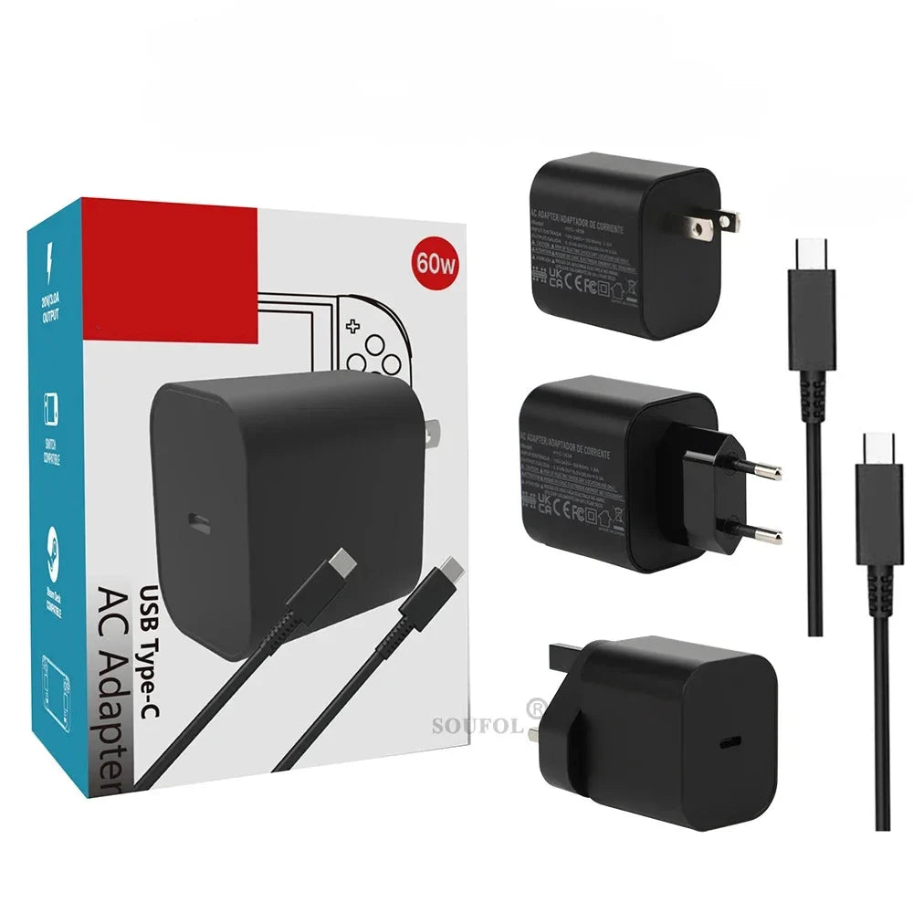 USB 60W C Fast Charger Cube With EU US UK Plugs For Switch2