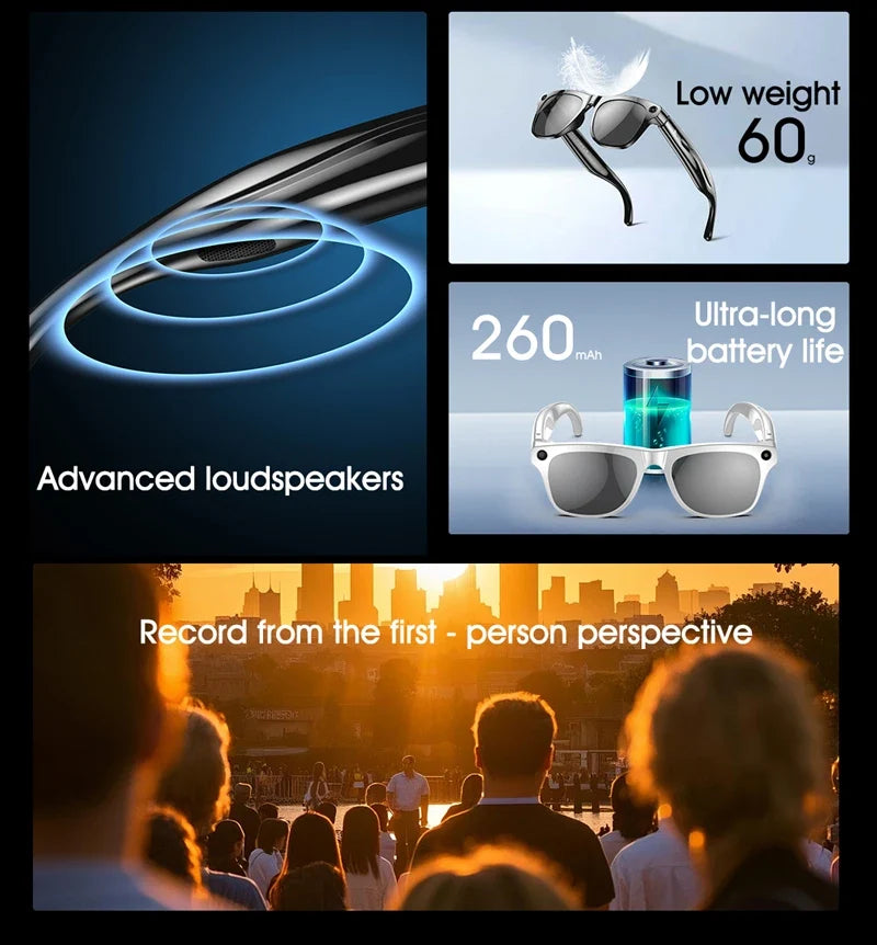 AI 4K Smart Camera Glasses Photochromic Travel Handsfree