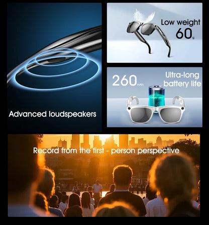 AI 4K Smart Camera Glasses Photochromic Travel Handsfree