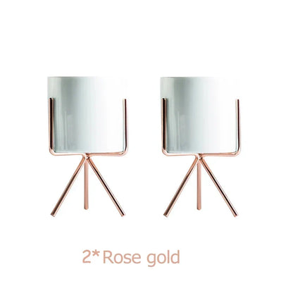 Ceramic Planters Kit Of 3 With Gold Iron Stand Contemporary Desktop Succulent Planters Fall 2025 Trendy Gift