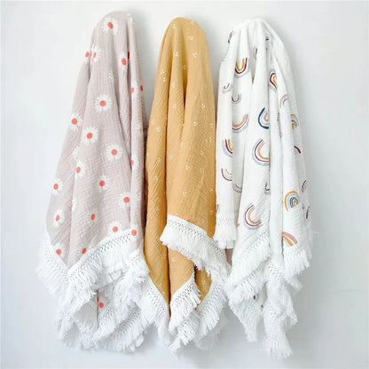 Baby Swaddle Blanket 100 Percent Cotton Muslin Newborn Floral Print Quilt Swaddle Fall 2025 Breathable Plush Gift