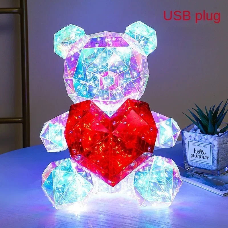 LED Colorful Teddy Bear Lamp with Heart - A Heartwarming Valentine's Day Gift for Birthdays & Anniversaries