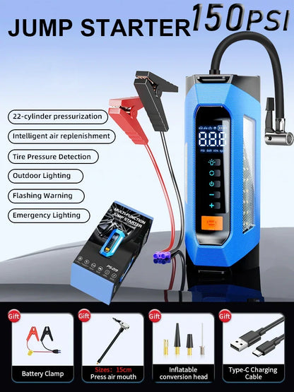 Car2025 Edition Jump Starter Travel-Friendly Power Bank 12V With Air Compressor 6000A Peak Emergency Start 180 PSI Fall