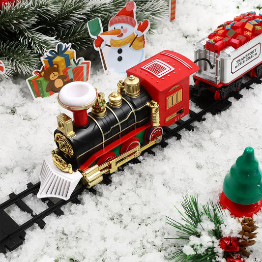 Motor-Driven Christmas Train Kit for Kids - Colorful Plastic Model with Tracks, Realistic Sounds & Lights, Great Holiday Gift