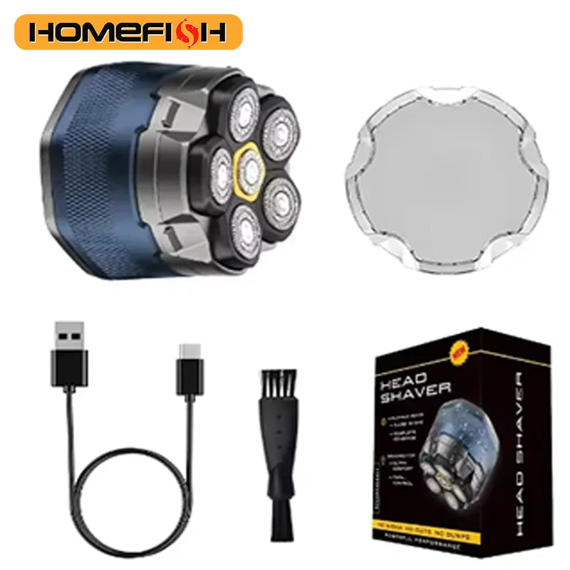 6D Motor-Driven Head Shaver for Men - Water-Resistant Magnetic Rotary Razor with LED Bald Head Hair Trimmer