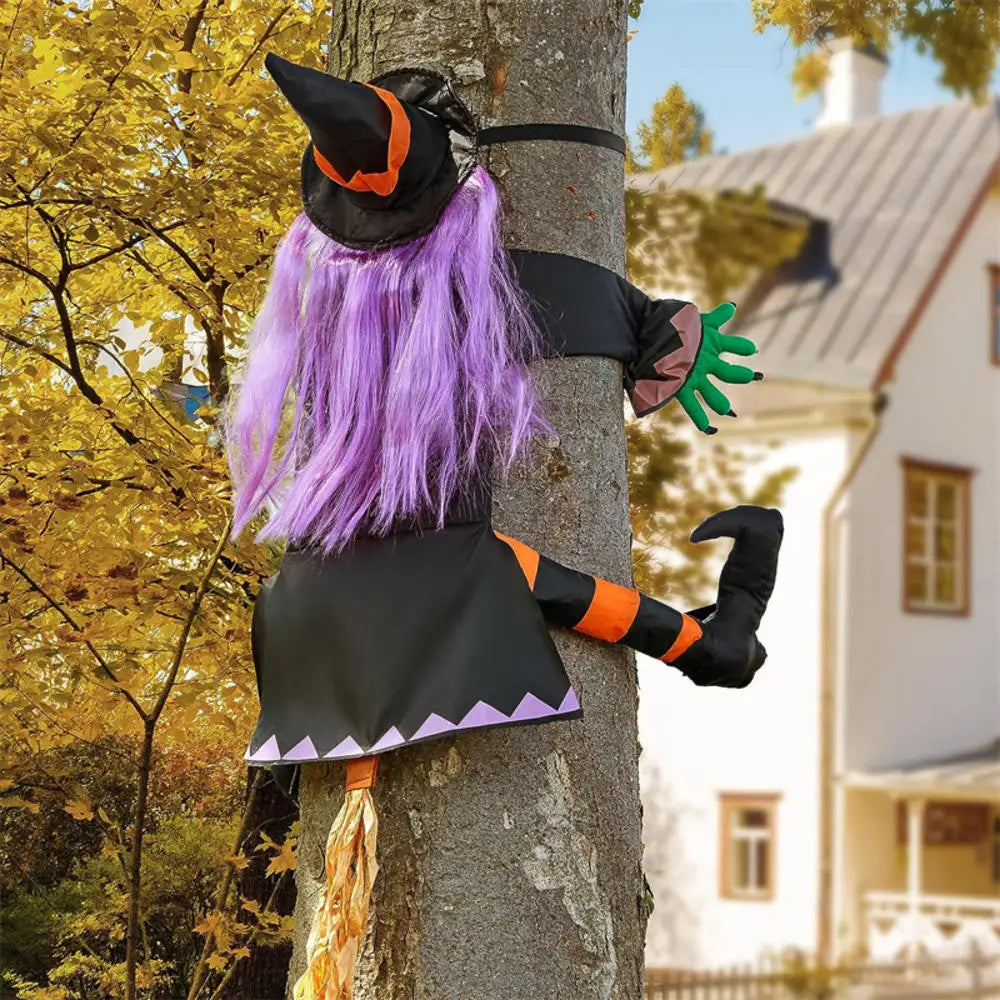 Witch Halloween Tree Decoration Non Woven Hanging Outdoor Yard Decor Fall 2025 Spooky Crashing Display