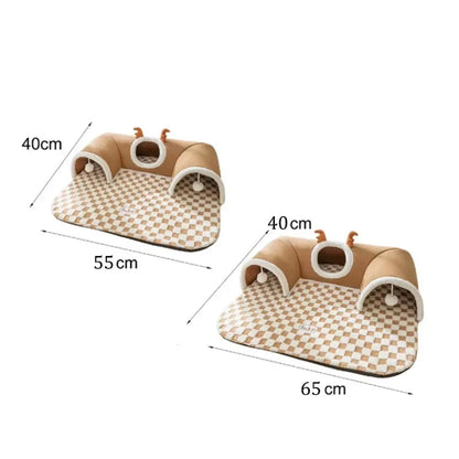 Pet Cat Tunnel Bed House with Peekaboo Plush Toy for Kittens and Compact Pets