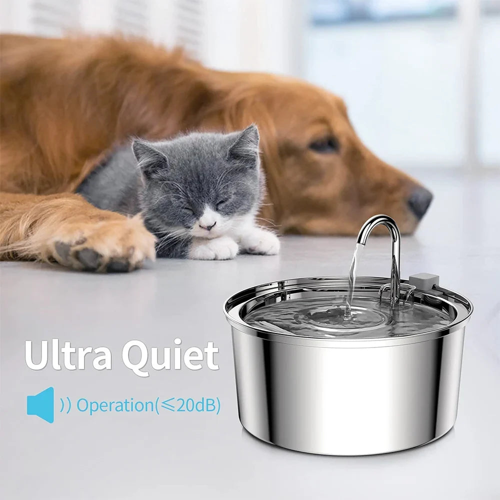 Steel Stainless Automatic Pet Water Fountain USB Mute Dog Cat Filter Bowl