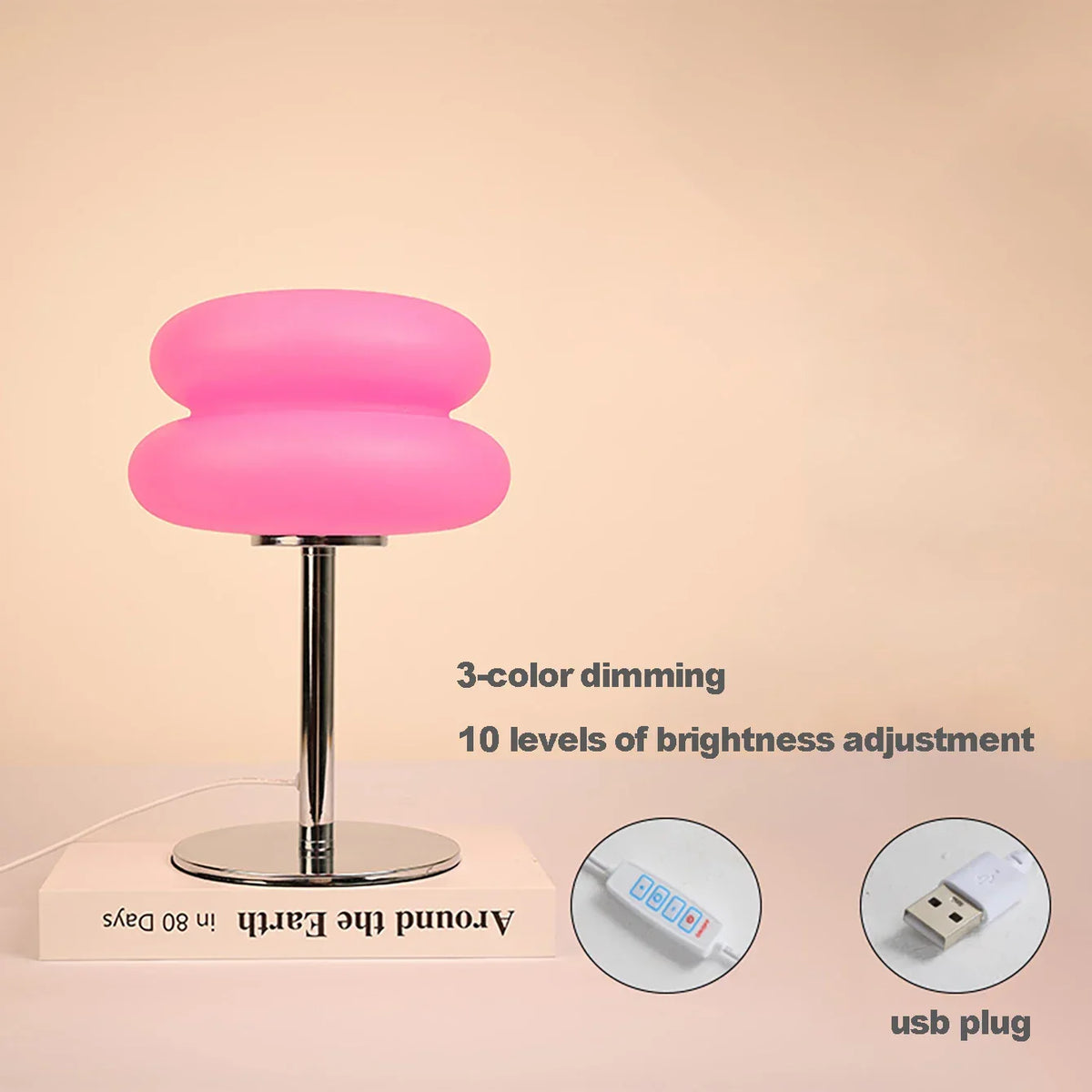 Lamp Table Cream Plastic Lampshade Mushroom Bedside Lamp Fall 2025 Tri Color Dimming USB LED Included Cozy Ambient