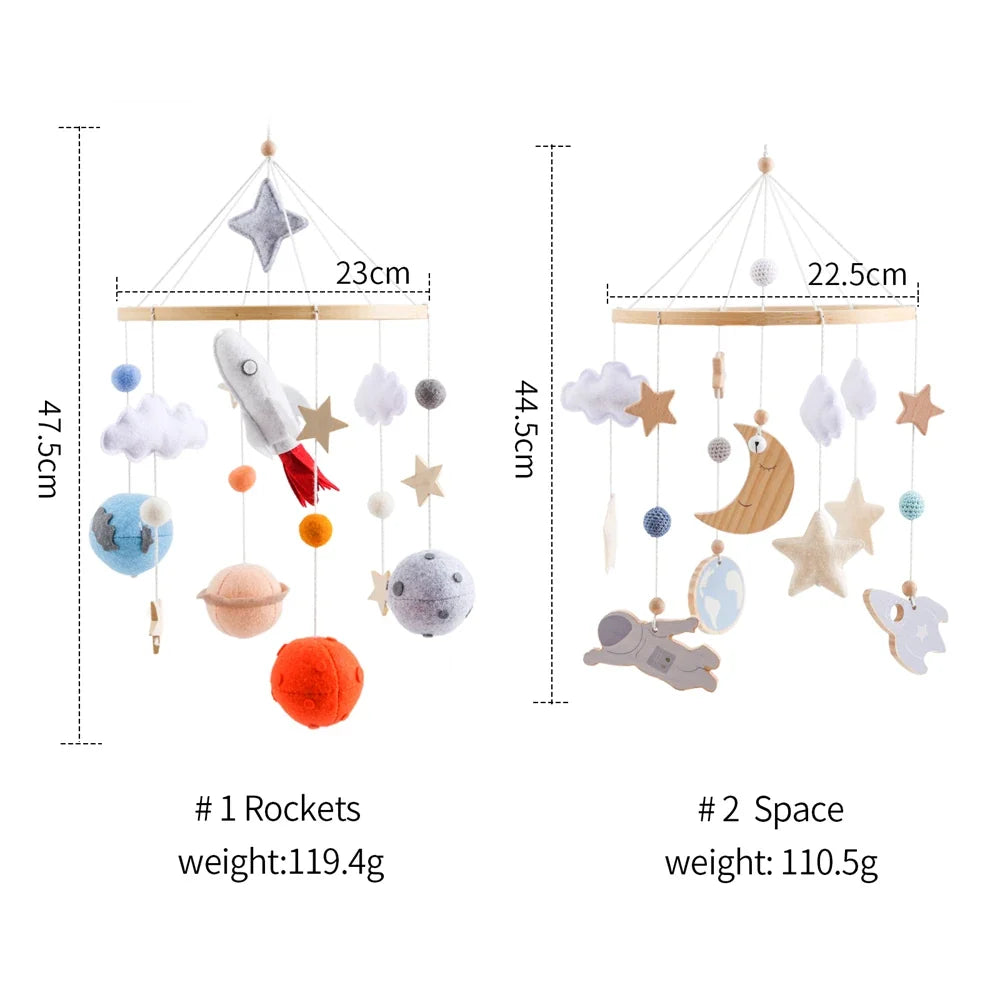 Rocket Wooden Crib Mobile Newborn Sensory Toys Soothing