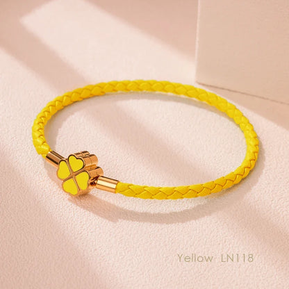 Leaf Four Clover Braided Leather Lucky Bracelet Gift