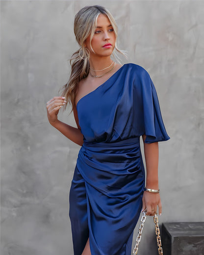 Variant image for Elegant One-Shoulder Women's Dress - Asymmetrical Black Cocktail Dress for Formal Events and Casual Outings-1