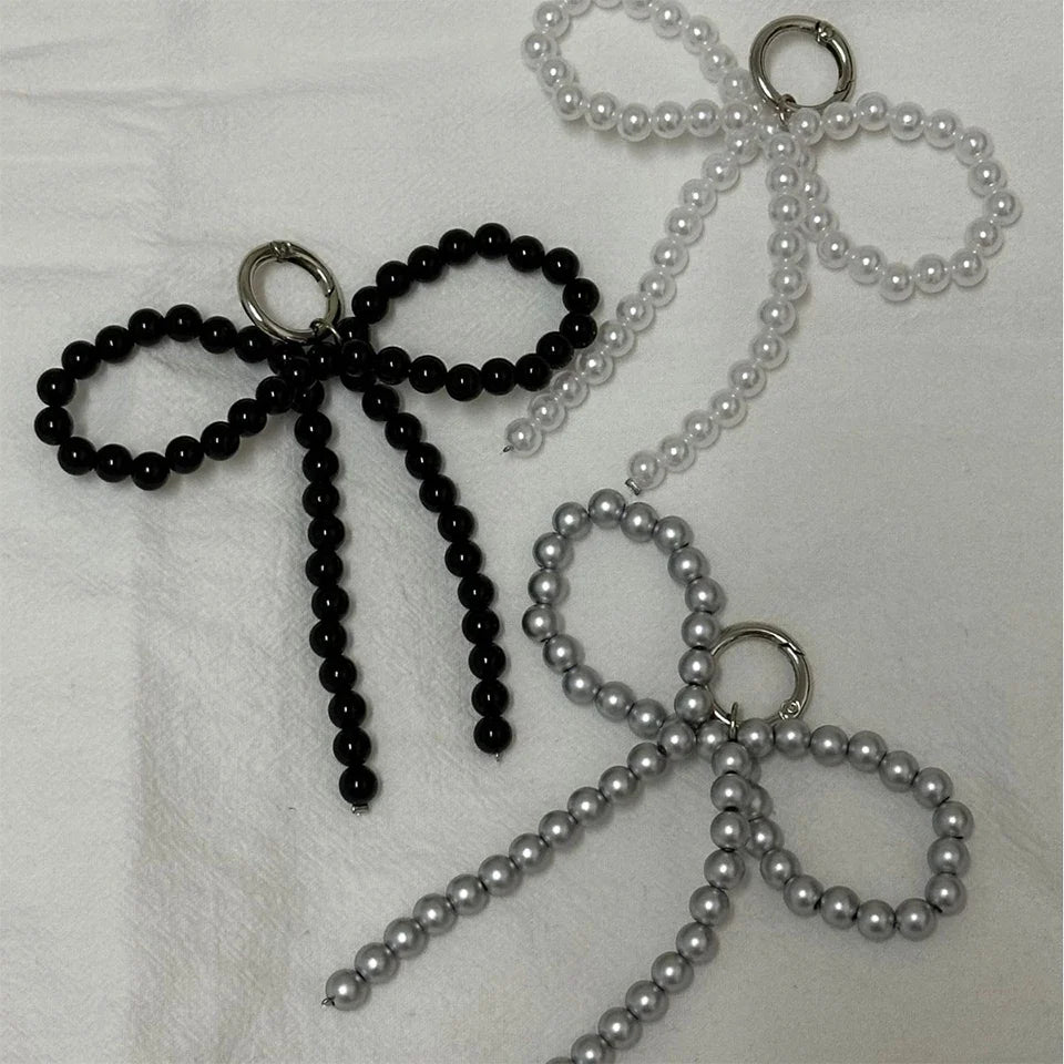 Pearl Beaded Bow Keychain Y2K Bag Charm Cute Gift Accessory