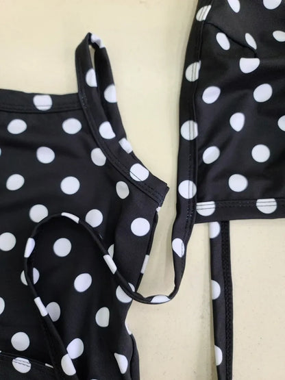 Light baby girls' one-piece swimsuit - polka-dot suspender style with hat, nylon, cozy for summer beach wear