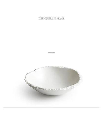 White Porcelain Rock Edge Soup Bowl Contemporary Tableware