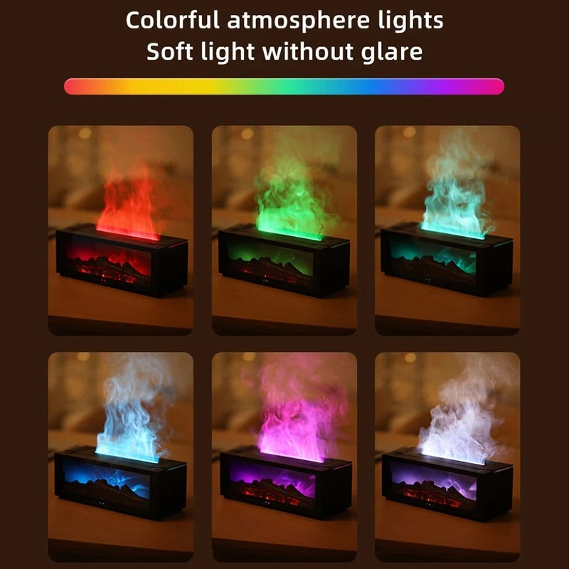 Oil Essential Diffuser Fireplace Flame Humidifier Colorful LED Aroma Mist Remote Timer USB Cozy Fall 2025 Gift