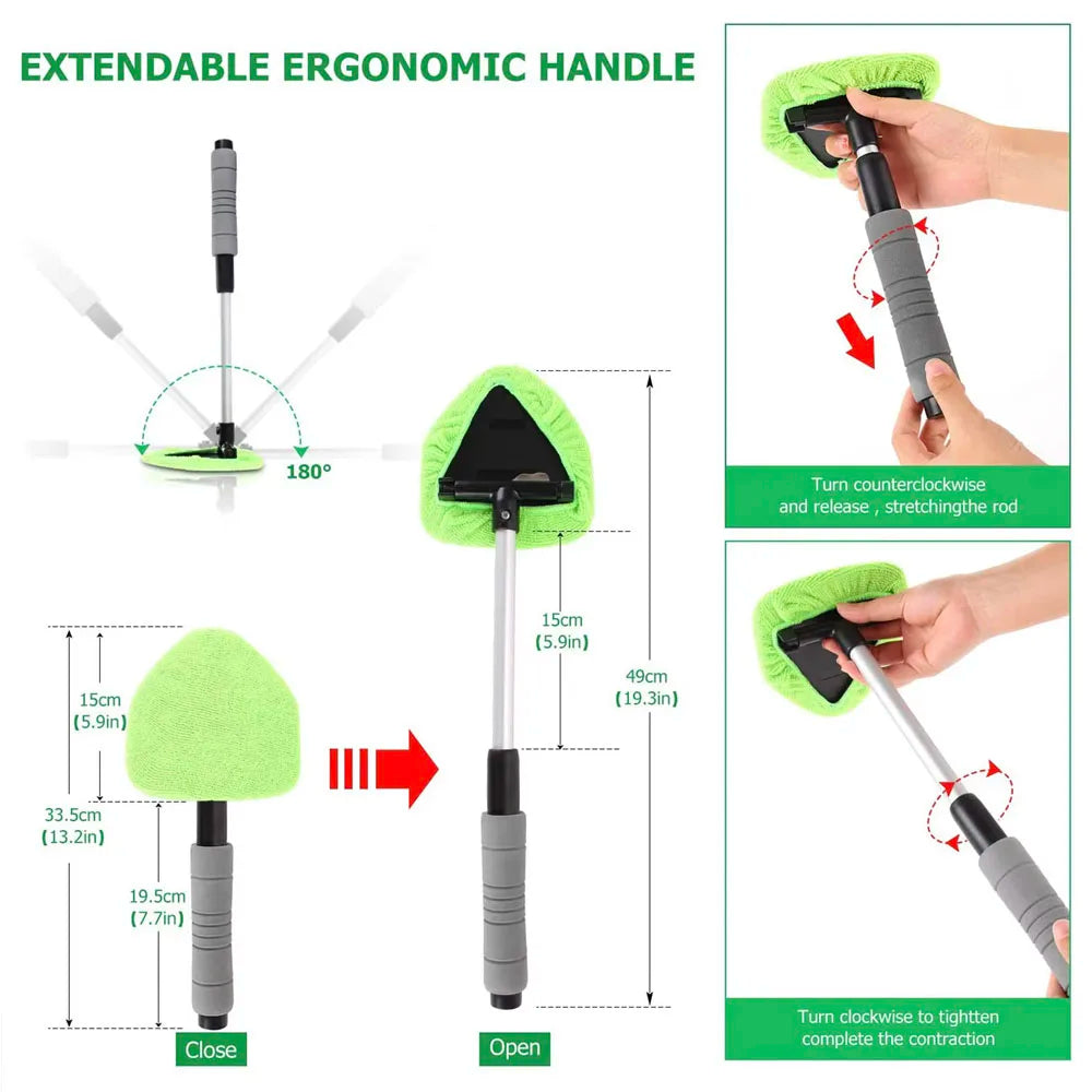 Car Window Cleaner Kit Glass Cleaning Device Microfiber Telescopic Handle Spring 2026 Streak Free Glass
