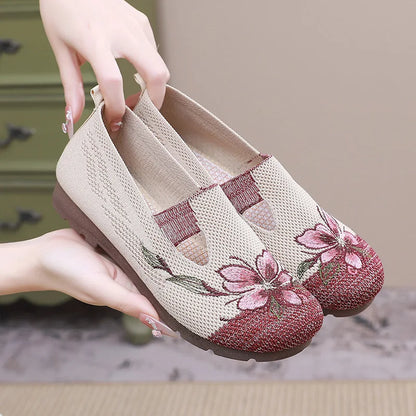 Women’s Breathable Flats - Slip-On Mesh, Embroidered
