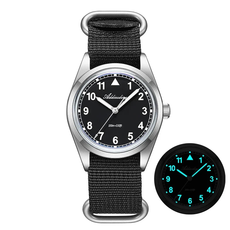 Water-Resistant Diver Quartz Watch Luminous Hands, Nylon Strap, 100m Water Resistance