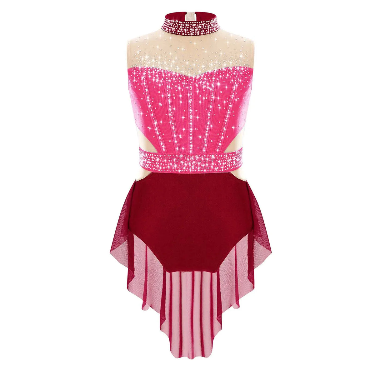 Light Girls' Leotard - Rhinestone Embellished, Mesh Skirt, Polyester/Nylon/Elastane, For Ballet, Gymnastics
