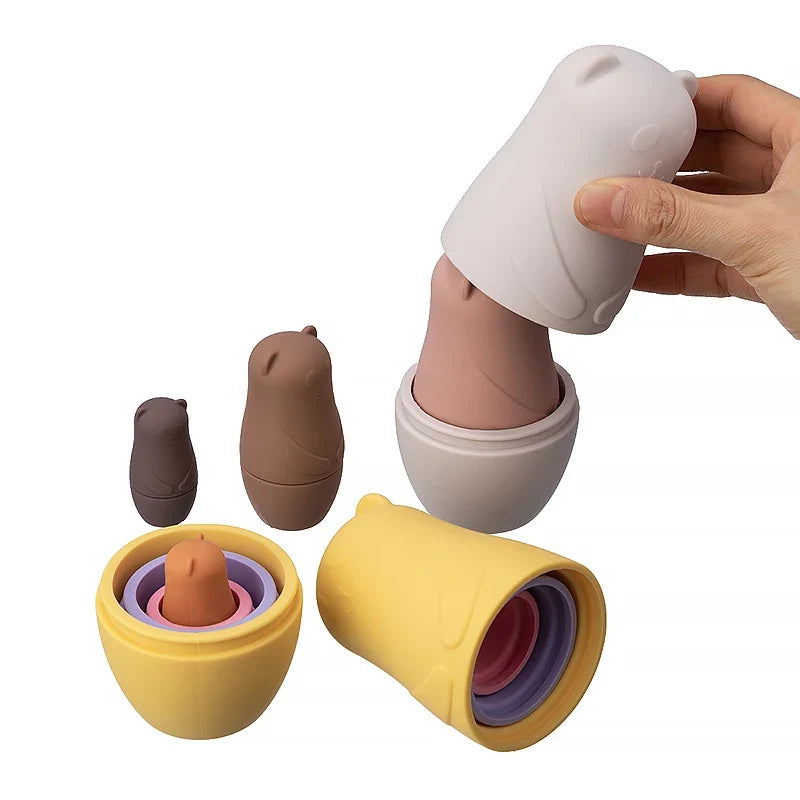 BPA-Free Silicone Stacking Blocks Nesting Doll Toy Kit for Educational Play and Motor Skill Development