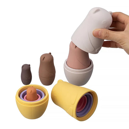 BPA-Free Silicone Stacking Blocks Nesting Doll Toy Kit for Educational Play and Motor Skill Development