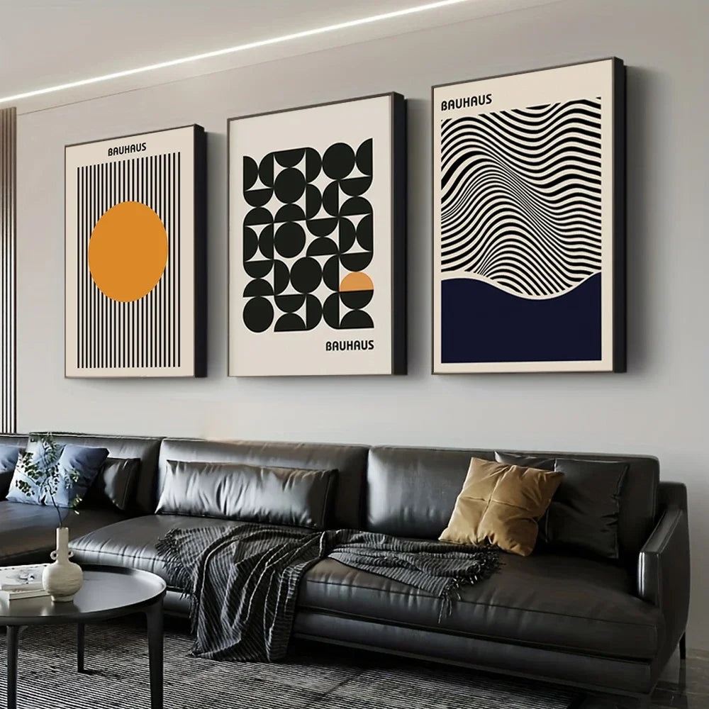 Contemporary Bauhaus Patterned Wall Art Prints Three Piece Kit