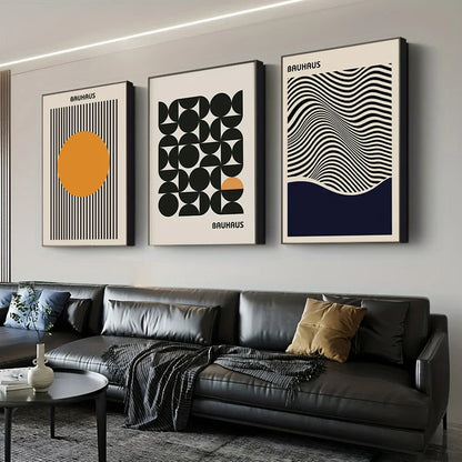 Contemporary Bauhaus Patterned Wall Art Prints Three Piece Kit