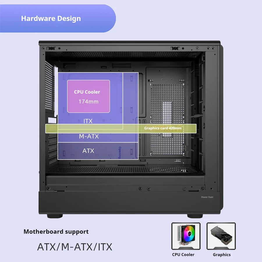 Case PC Glass Side ATX M ATX ITX Support 360mm Radiator