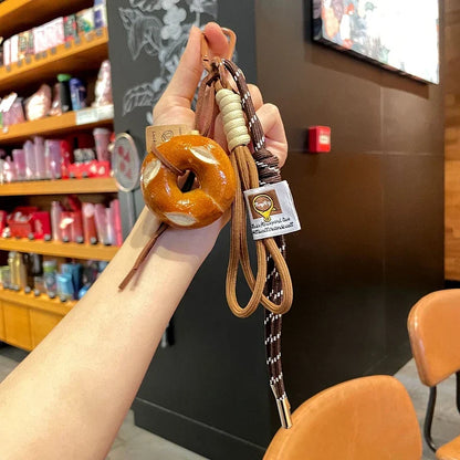 Rope Woven Bowknot Keychain With Cute Pastry Charms