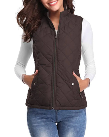 Light Women Quilted Vest - Stand Collar Cotton Winter