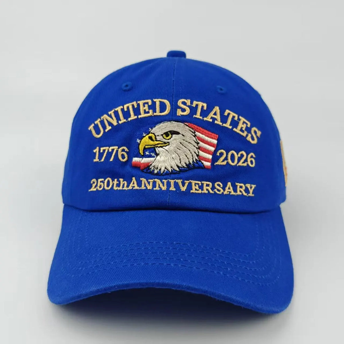 unisex Breathable baseball cap - Eagle-embroidered, flag-patch, six-panel curved-brim, cotton crown, 250th anniversary