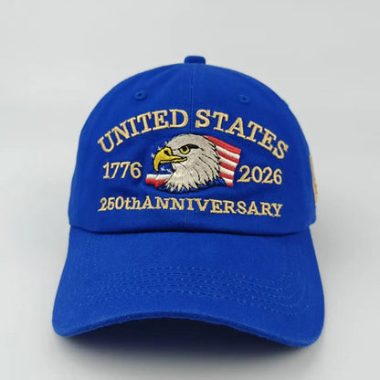 unisex Breathable baseball cap - Eagle-embroidered, flag-patch, six-panel curved-brim, cotton crown, 250th anniversary